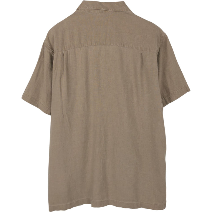 Haggar Two-Tone Short-Sleeve Open-Collar Rayon x Linen Shirt, Boxy Fit, Men's Size L (approx.) linen black type Vintage Second Hand