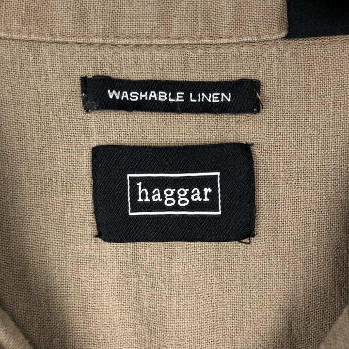 Haggar Two-Tone Short-Sleeve Open-Collar Rayon x Linen Shirt, Boxy Fit, Men's Size L (approx.) linen black type Vintage Second Hand