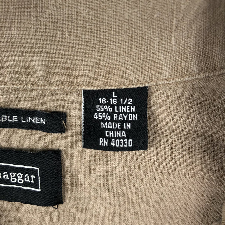 Haggar Two-Tone Short-Sleeve Open-Collar Rayon x Linen Shirt, Boxy Fit, Men's Size L (approx.) linen black type Vintage Second Hand