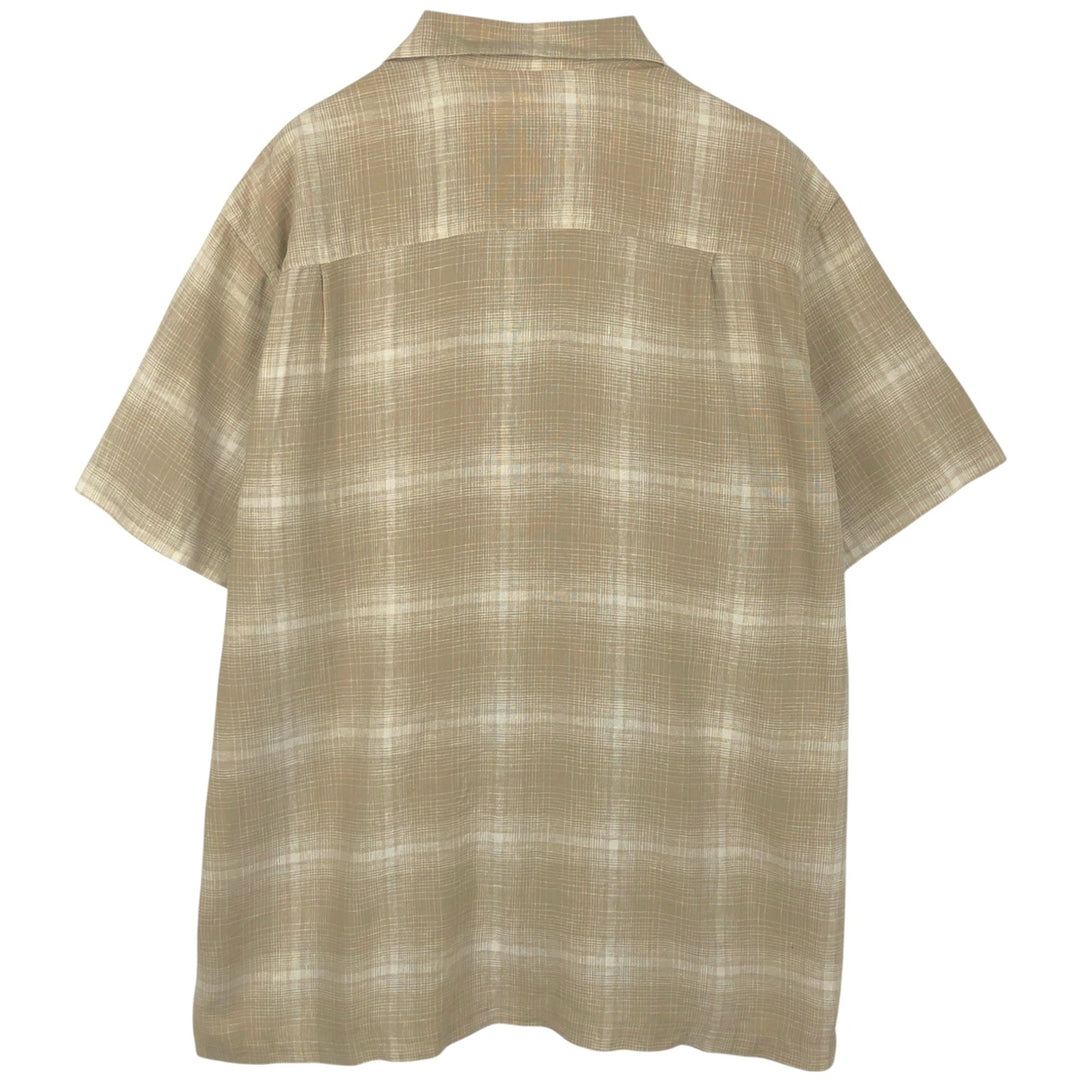 Haggar Check Pattern Short-Sleeve Open Collar Rayon x Linen Shirt, Boxy Shirt, Men's XL Equivalent linen Beige type Vintage Second Hand