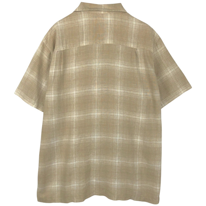Haggar Check Pattern Short-Sleeve Open Collar Rayon x Linen Shirt, Boxy Shirt, Men's XL Equivalent linen Beige type Vintage Second Hand