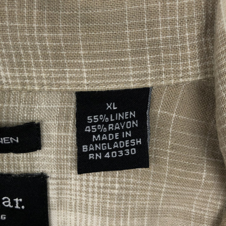 Haggar Check Pattern Short-Sleeve Open Collar Rayon x Linen Shirt, Boxy Shirt, Men's XL Equivalent linen Beige type Vintage Second Hand