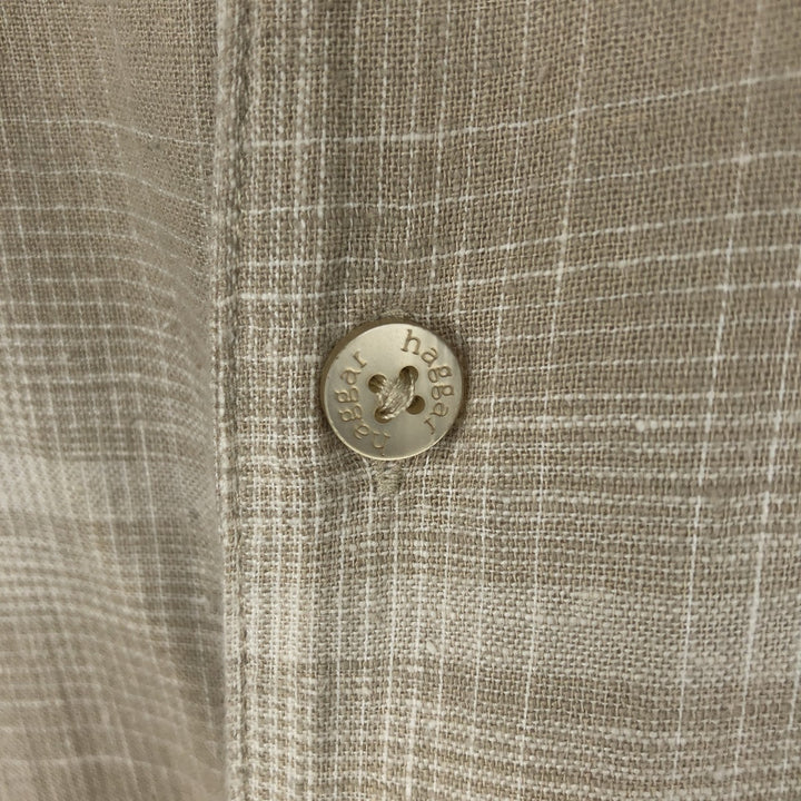 Haggar Check Pattern Short-Sleeve Open Collar Rayon x Linen Shirt, Boxy Shirt, Men's XL Equivalent linen Beige type Vintage Second Hand
