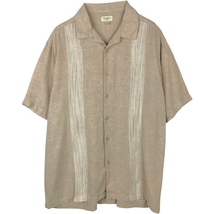 HAGGAR Short-Sleeve Open-Collar Rayon x Linen Shirt, Boxy Fit, Men's Size XL (approx.) linen Beige type Vintage Second Hand