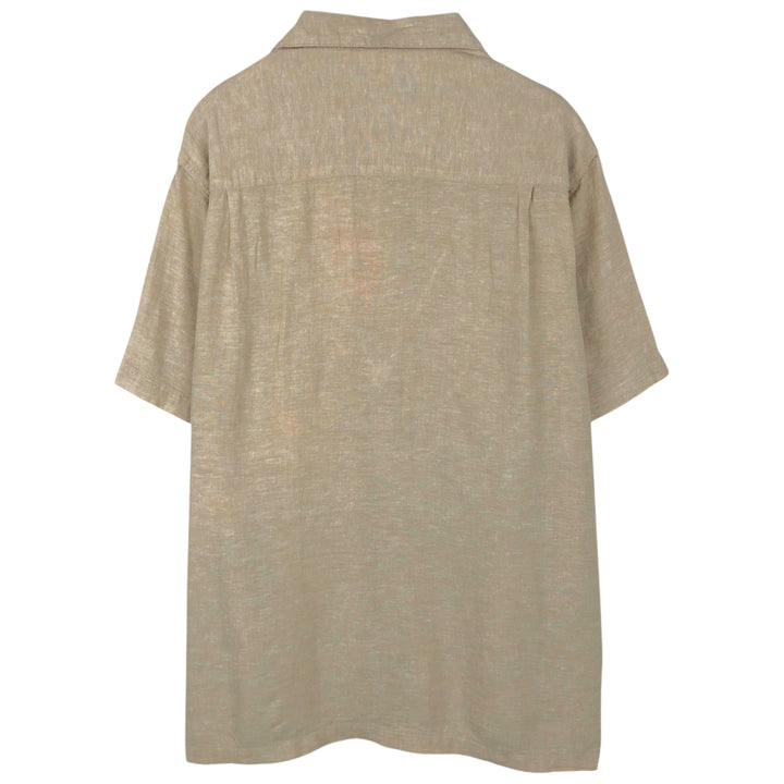 HAGGAR Short-Sleeve Open-Collar Rayon x Linen Shirt, Boxy Fit, Men's Size XL (approx.) linen Beige type Vintage Second Hand