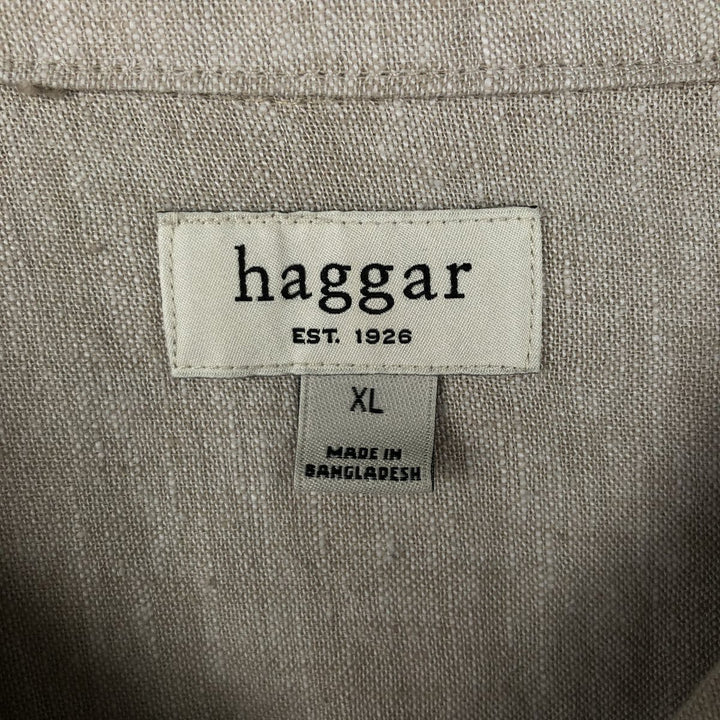 HAGGAR Short-Sleeve Open-Collar Rayon x Linen Shirt, Boxy Fit, Men's Size XL (approx.) linen Beige type Vintage Second Hand