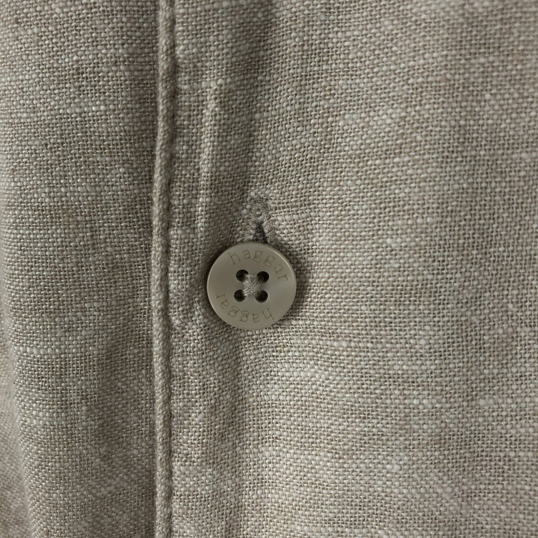 HAGGAR Short-Sleeve Open-Collar Rayon x Linen Shirt, Boxy Fit, Men's Size XL (approx.) linen Beige type Vintage Second Hand