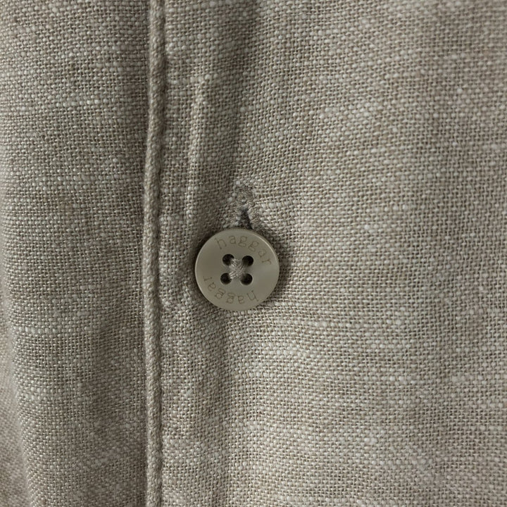HAGGAR Short-Sleeve Open-Collar Rayon x Linen Shirt, Boxy Fit, Men's Size XL (approx.) linen Beige type Vintage Second Hand