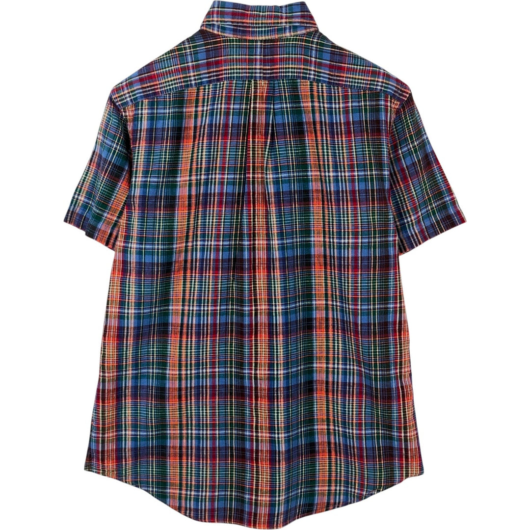 Ralph Lauren POLO RALPH LAUREN CLASSIC FIT Check Pattern Short-Sleeve Linen Button-Down Shirt (Men's Size M) linen blue type Vintage Second Hand