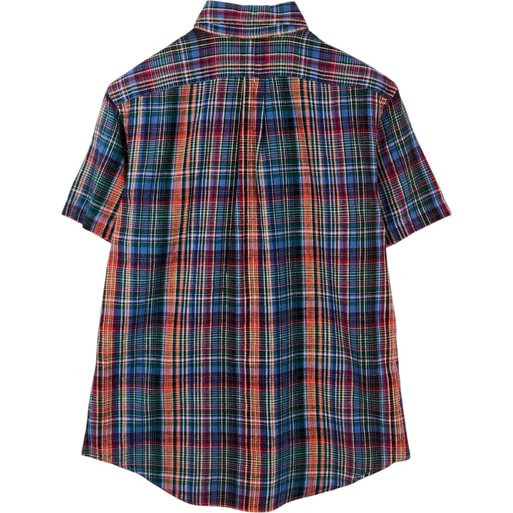Ralph Lauren POLO RALPH LAUREN CLASSIC FIT Check Pattern Short-Sleeve Linen Button-Down Shirt (Men's Size M) linen blue type Vintage Second Hand