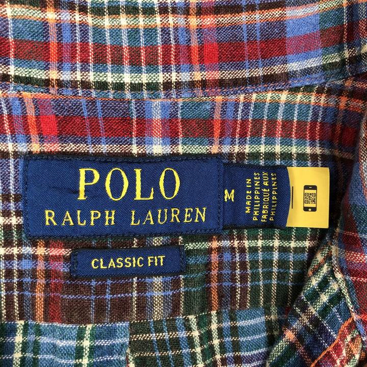 Ralph Lauren POLO RALPH LAUREN CLASSIC FIT Check Pattern Short-Sleeve Linen Button-Down Shirt (Men's Size M) linen blue type Vintage Second Hand