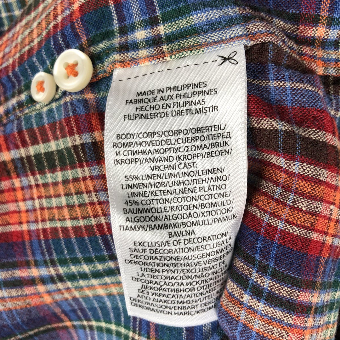 Ralph Lauren POLO RALPH LAUREN CLASSIC FIT Check Pattern Short-Sleeve Linen Button-Down Shirt (Men's Size M) linen blue type Vintage Second Hand