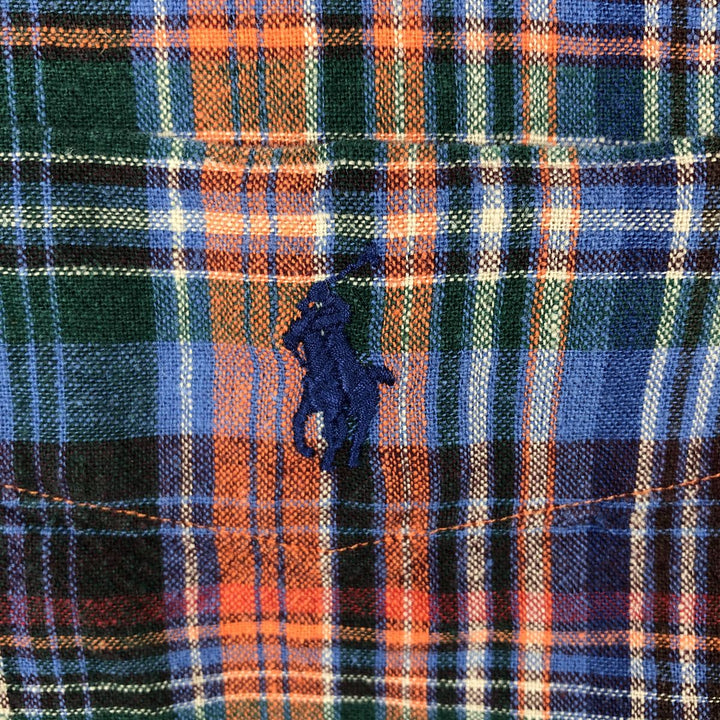 Ralph Lauren POLO RALPH LAUREN CLASSIC FIT Check Pattern Short-Sleeve Linen Button-Down Shirt (Men's Size M) linen blue type Vintage Second Hand