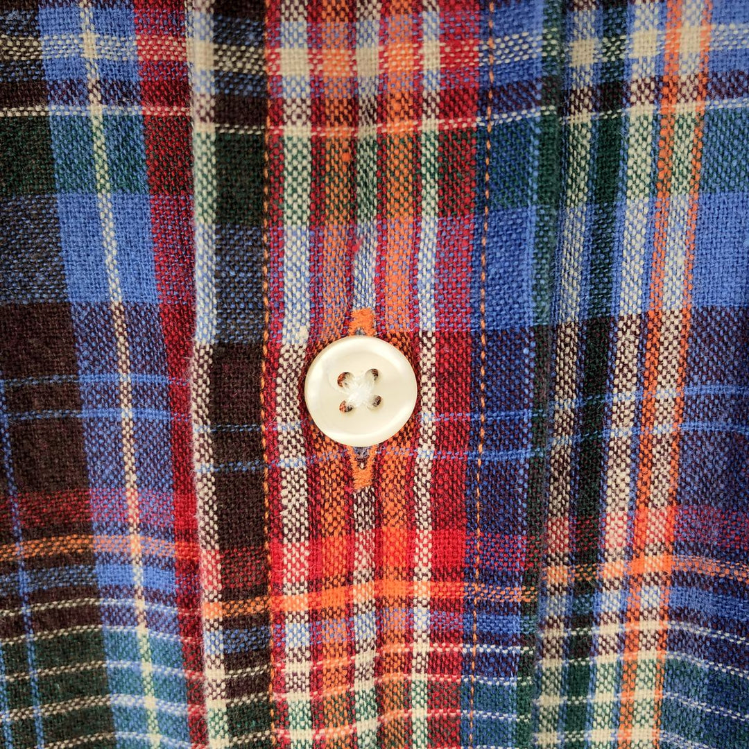 Ralph Lauren POLO RALPH LAUREN CLASSIC FIT Check Pattern Short-Sleeve Linen Button-Down Shirt (Men's Size M) linen blue type Vintage Second Hand