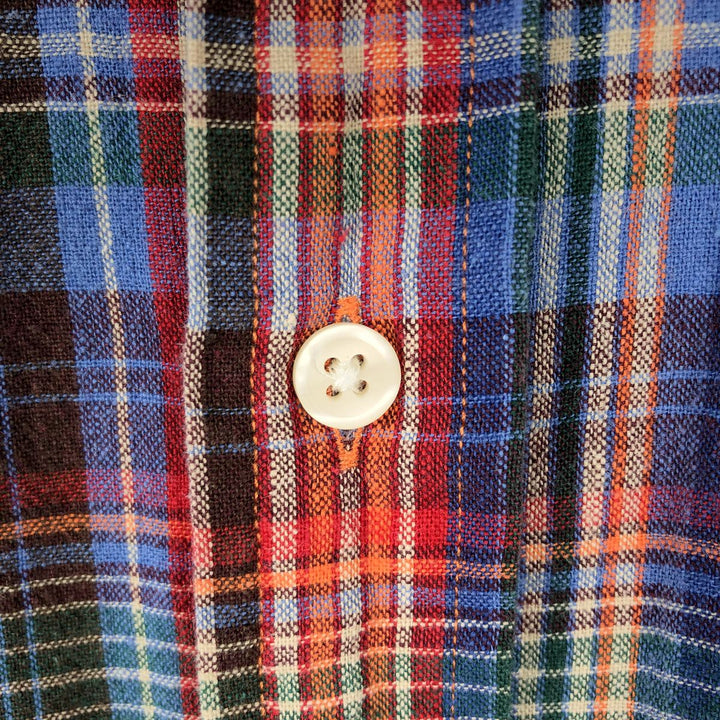 Ralph Lauren POLO RALPH LAUREN CLASSIC FIT Check Pattern Short-Sleeve Linen Button-Down Shirt (Men's Size M) linen blue type Vintage Second Hand