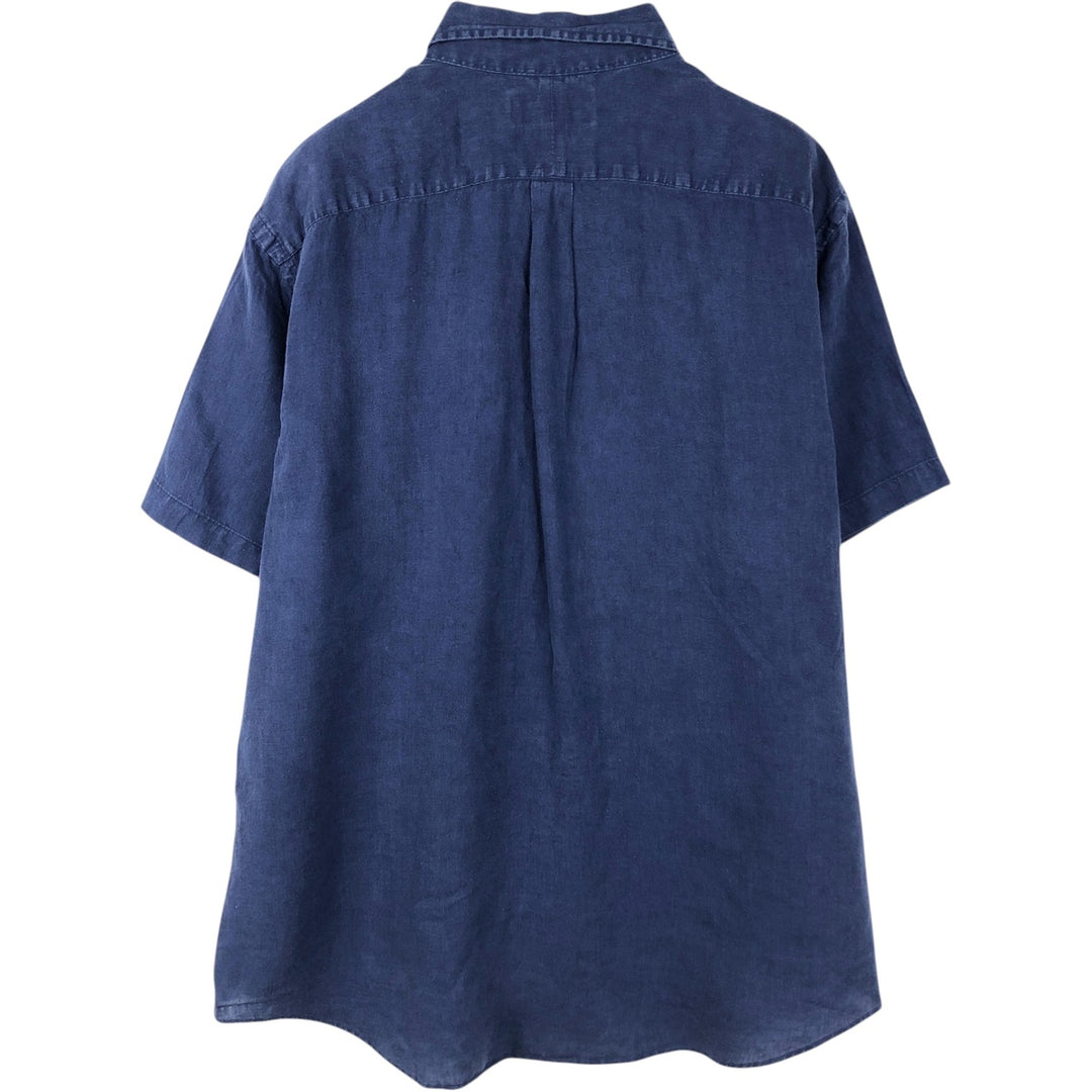 Ralph Lauren CUSTOM FIT short sleeve linen button down shirt, men's XL size linen navy blue type Vintage Second Hand
