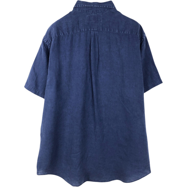 Ralph Lauren CUSTOM FIT short sleeve linen button down shirt, men's XL size linen navy blue type Vintage Second Hand