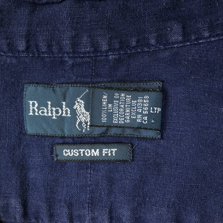 Ralph Lauren CUSTOM FIT short sleeve linen button down shirt, men's XL size linen navy blue type Vintage Second Hand