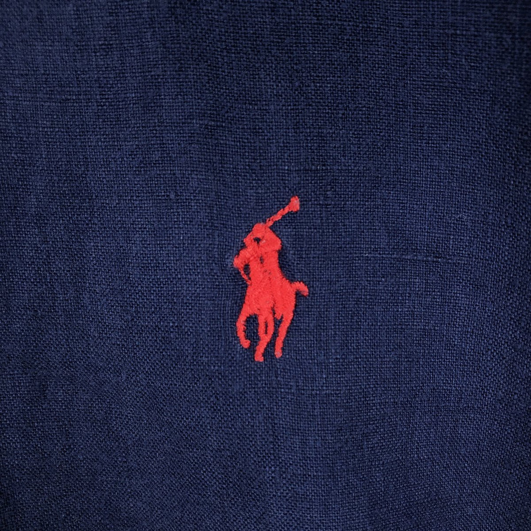 Ralph Lauren CUSTOM FIT short sleeve linen button down shirt, men's XL size linen navy blue type Vintage Second Hand