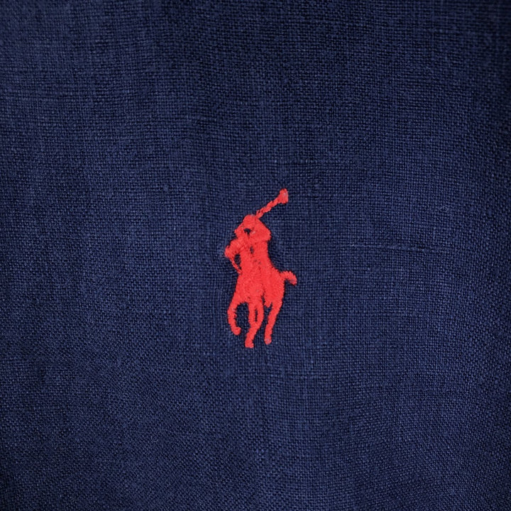 Ralph Lauren CUSTOM FIT short sleeve linen button down shirt, men's XL size linen navy blue type Vintage Second Hand