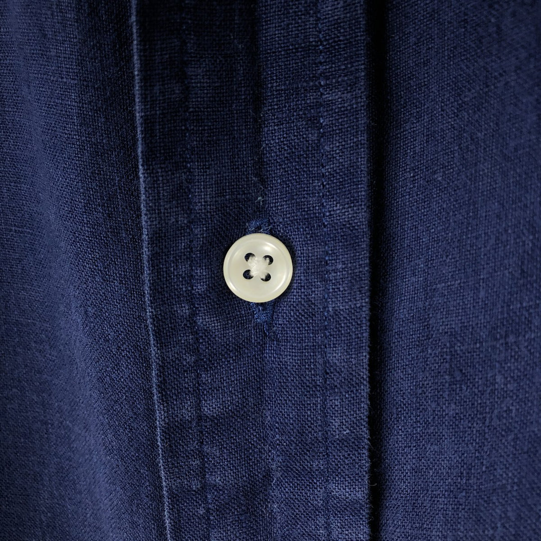 Ralph Lauren CUSTOM FIT short sleeve linen button down shirt, men's XL size linen navy blue type Vintage Second Hand