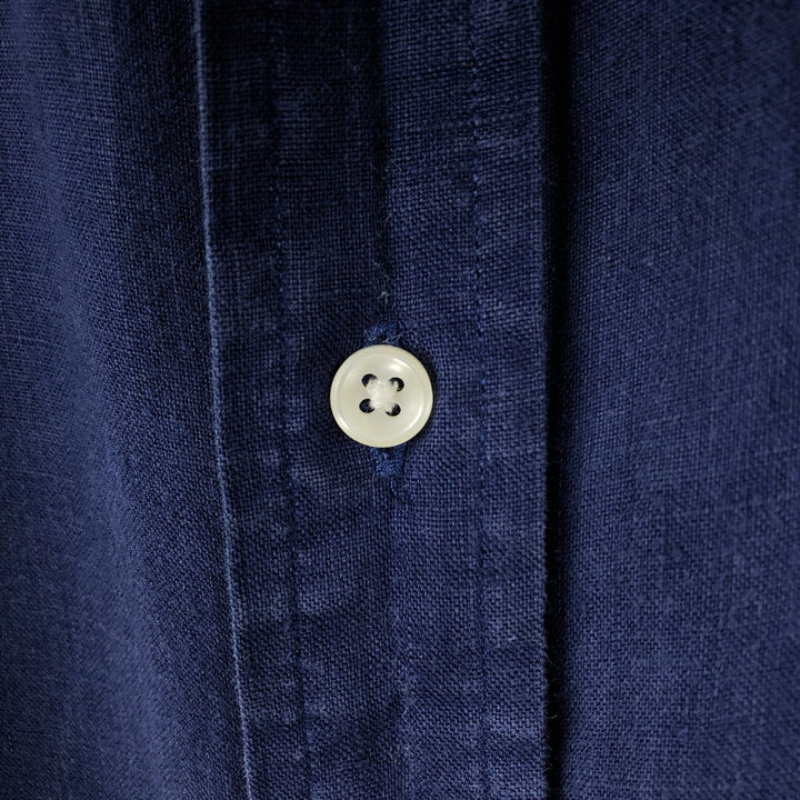 Ralph Lauren CUSTOM FIT short sleeve linen button down shirt, men's XL size linen navy blue type Vintage Second Hand