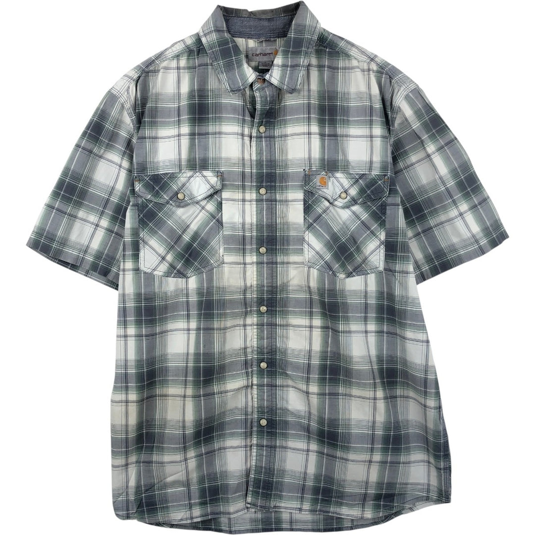 Carhartt RELAXED FIT Check Pattern Short Sleeve Work Shirt, Men's L size unclear gray type Vintage Second Hand