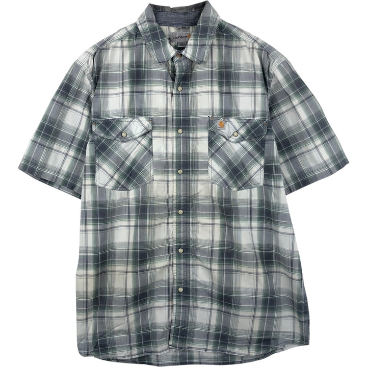 Carhartt RELAXED FIT Check Pattern Short Sleeve Work Shirt, Men's L size unclear gray type Vintage Second Hand