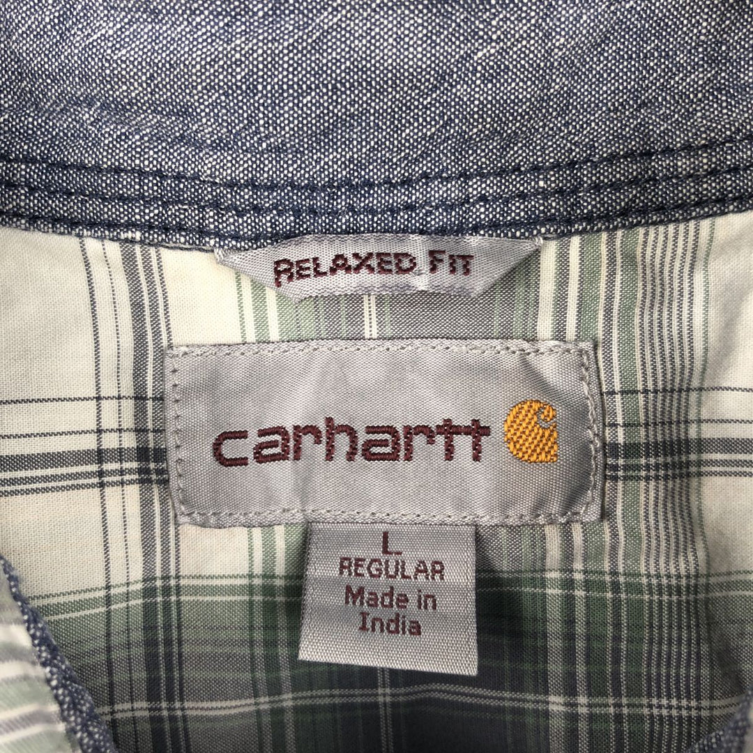 Carhartt RELAXED FIT Check Pattern Short Sleeve Work Shirt, Men's L size unclear gray type Vintage Second Hand