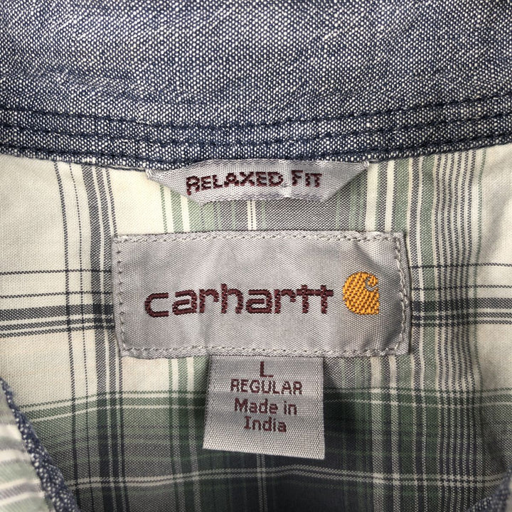 Carhartt RELAXED FIT Check Pattern Short Sleeve Work Shirt, Men's L size unclear gray type Vintage Second Hand