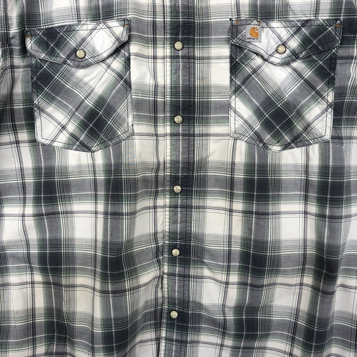 Carhartt RELAXED FIT Check Pattern Short Sleeve Work Shirt, Men's L size unclear gray type Vintage Second Hand