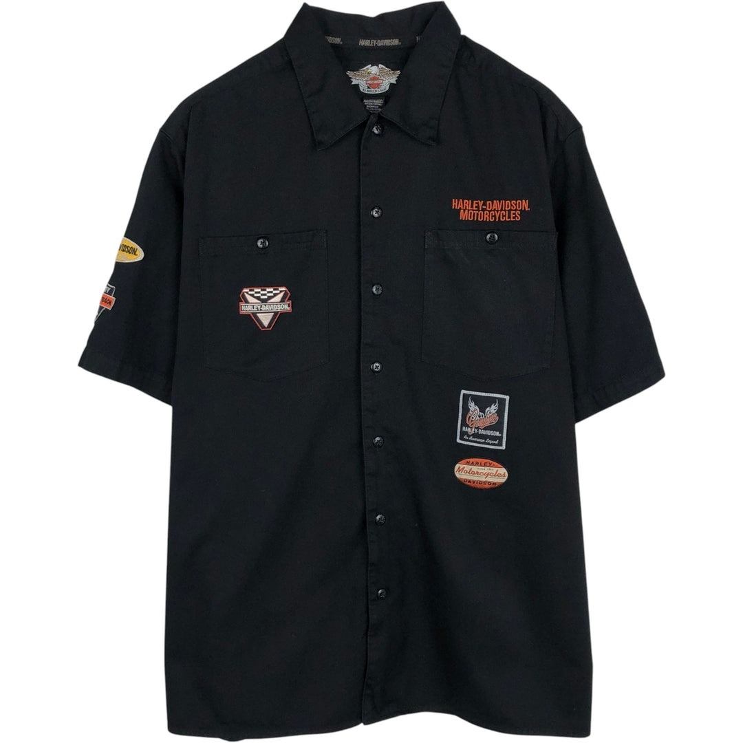 Harley-Davidson Short Sleeve Work Shirt Box Shirt Men's XL cotton black type Vintage Second Hand