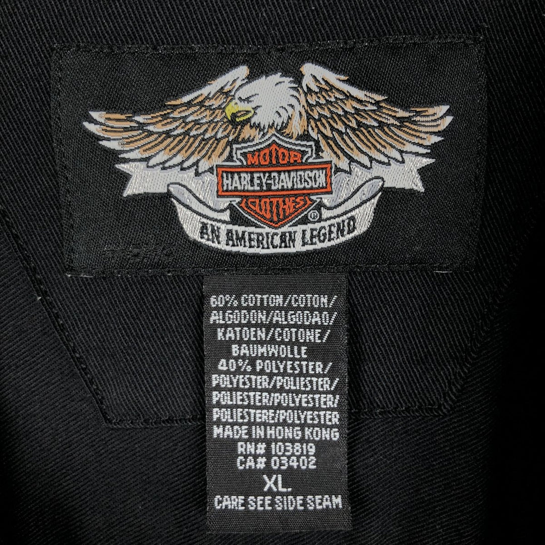 Harley-Davidson Short Sleeve Work Shirt Box Shirt Men's XL cotton black type Vintage Second Hand