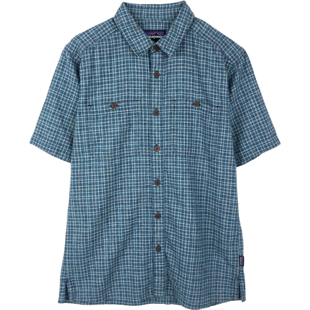 Patagonia Backstep Shirt 53139SP18 Check Pattern Short Sleeve Cotton x Hemp Box Shirt Men's Size S Hemp blue type Vintage Second Hand