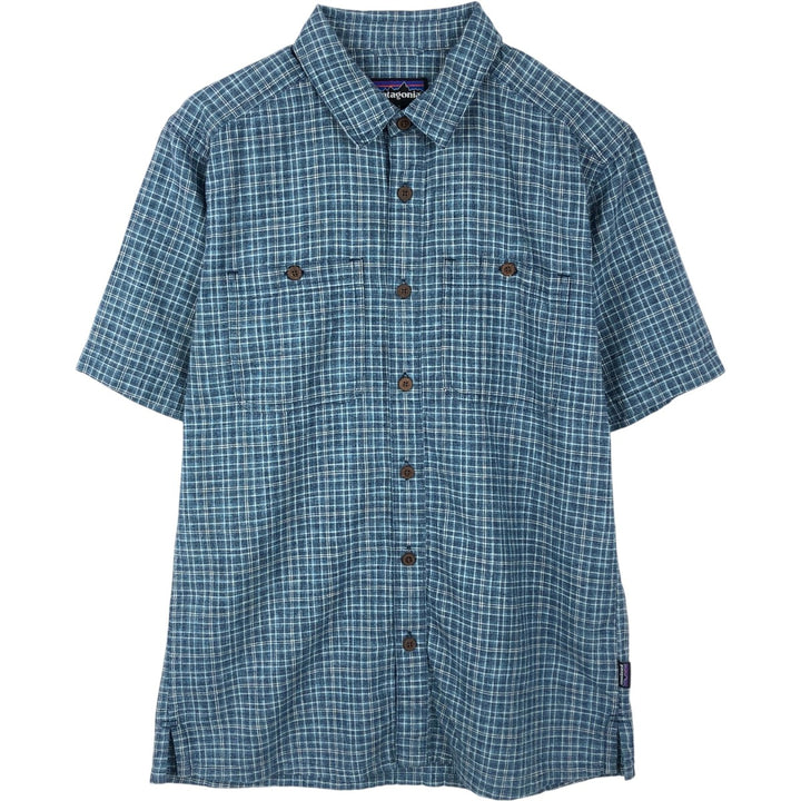 Patagonia Backstep Shirt 53139SP18 Check Pattern Short Sleeve Cotton x Hemp Box Shirt Men's Size S Hemp blue type Vintage Second Hand