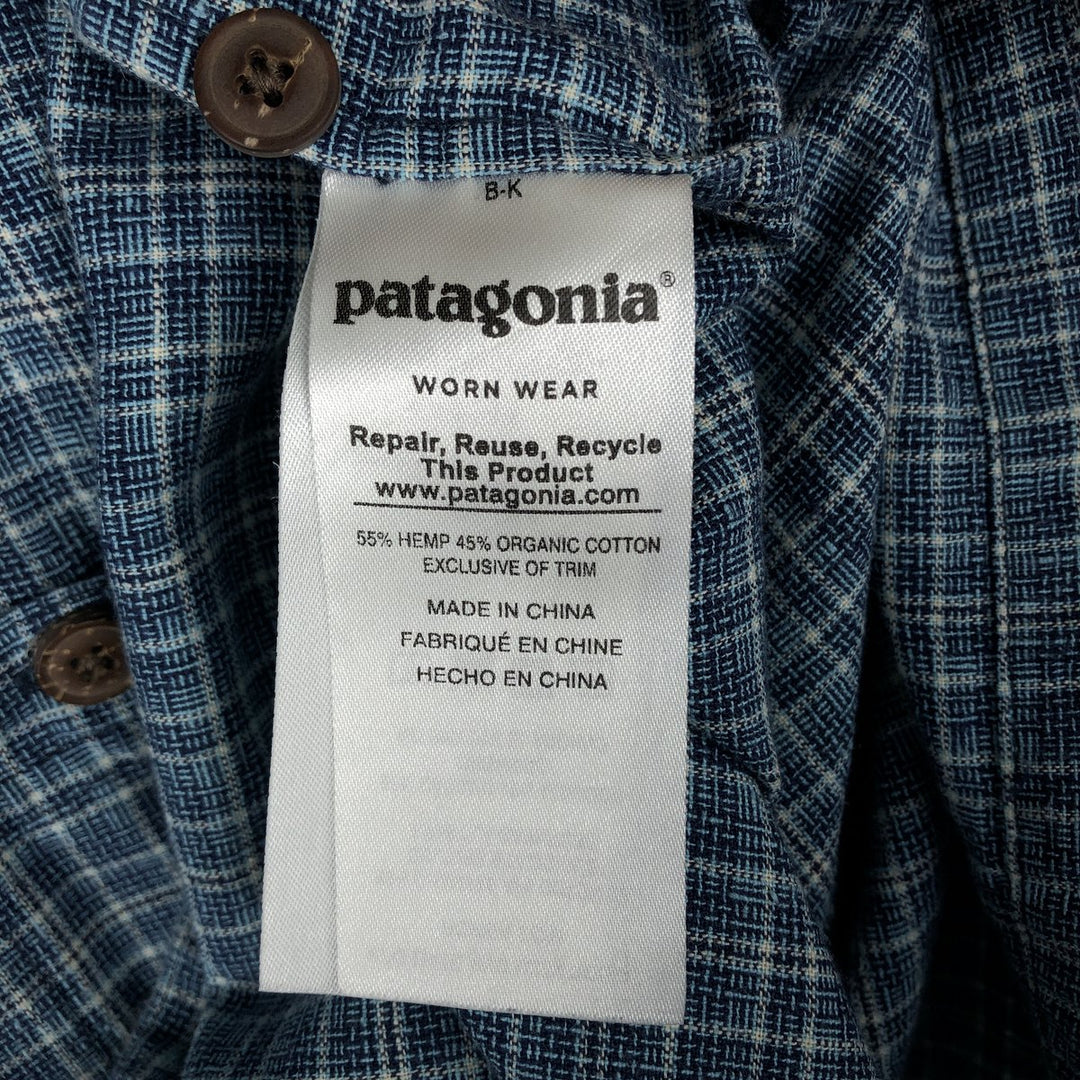 Patagonia Backstep Shirt 53139SP18 Check Pattern Short Sleeve Cotton x Hemp Box Shirt Men's Size S Hemp blue type Vintage Second Hand