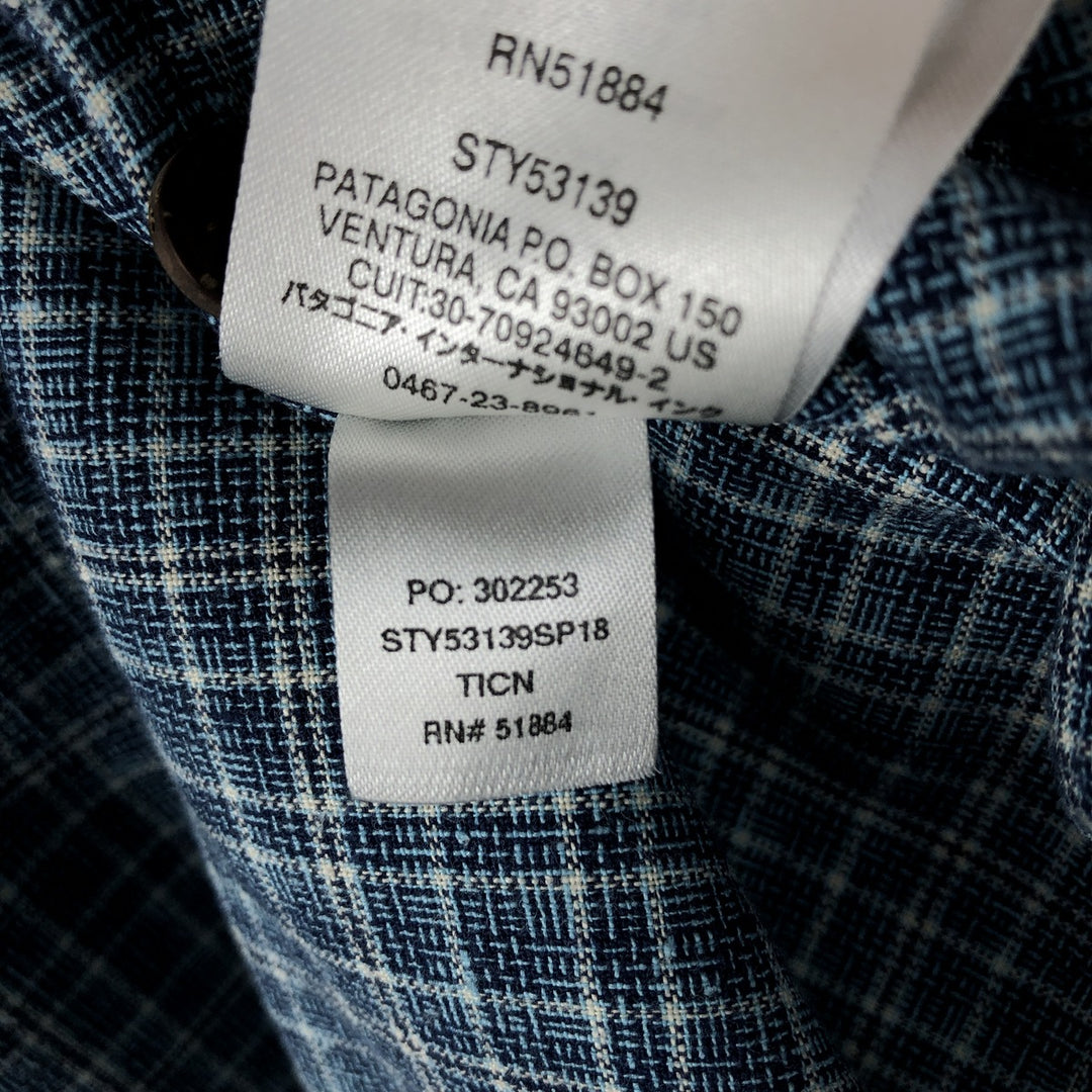Patagonia Backstep Shirt 53139SP18 Check Pattern Short Sleeve Cotton x Hemp Box Shirt Men's Size S Hemp blue type Vintage Second Hand
