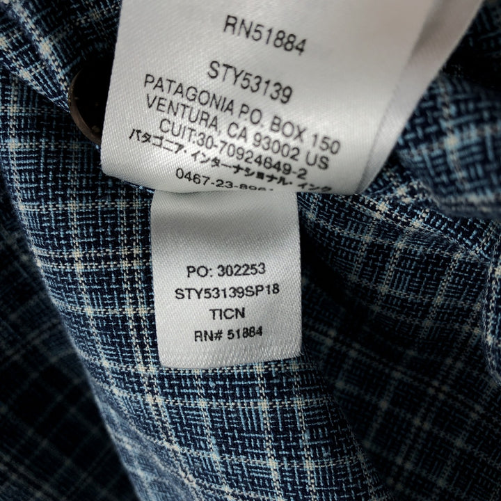 Patagonia Backstep Shirt 53139SP18 Check Pattern Short Sleeve Cotton x Hemp Box Shirt Men's Size S Hemp blue type Vintage Second Hand