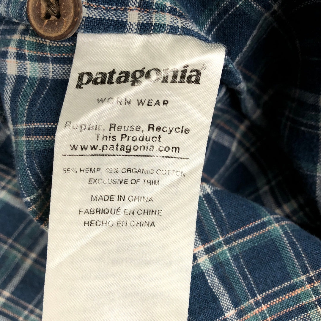 Patagonia Backstep Shirt 53139SP19 Check Pattern Short Sleeve Cotton x Hemp Box Shirt Men's Size S Hemp blue type Vintage Second Hand