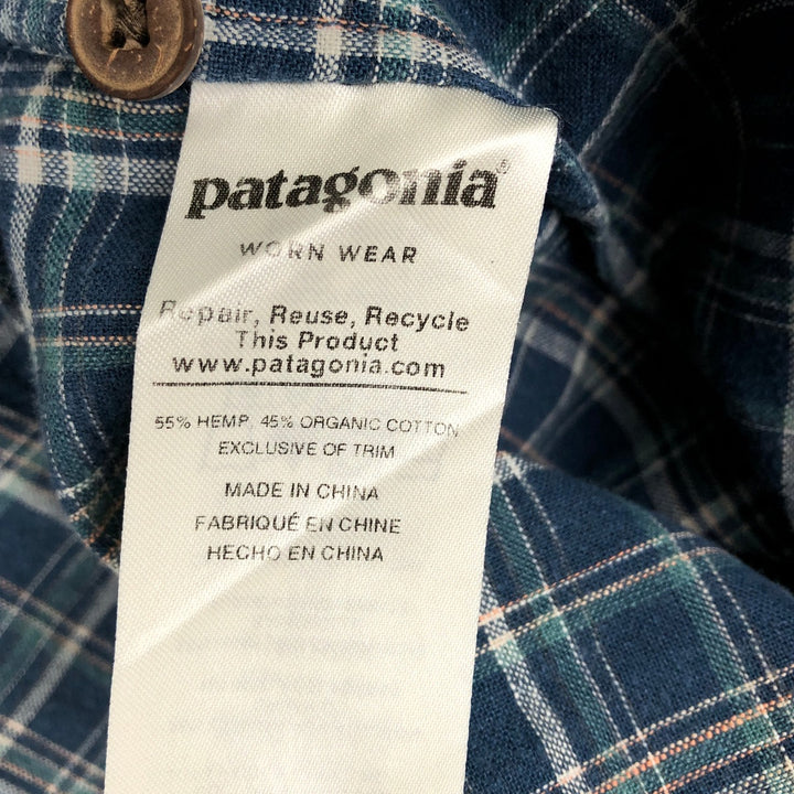 Patagonia Backstep Shirt 53139SP19 Check Pattern Short Sleeve Cotton x Hemp Box Shirt Men's Size S Hemp blue type Vintage Second Hand