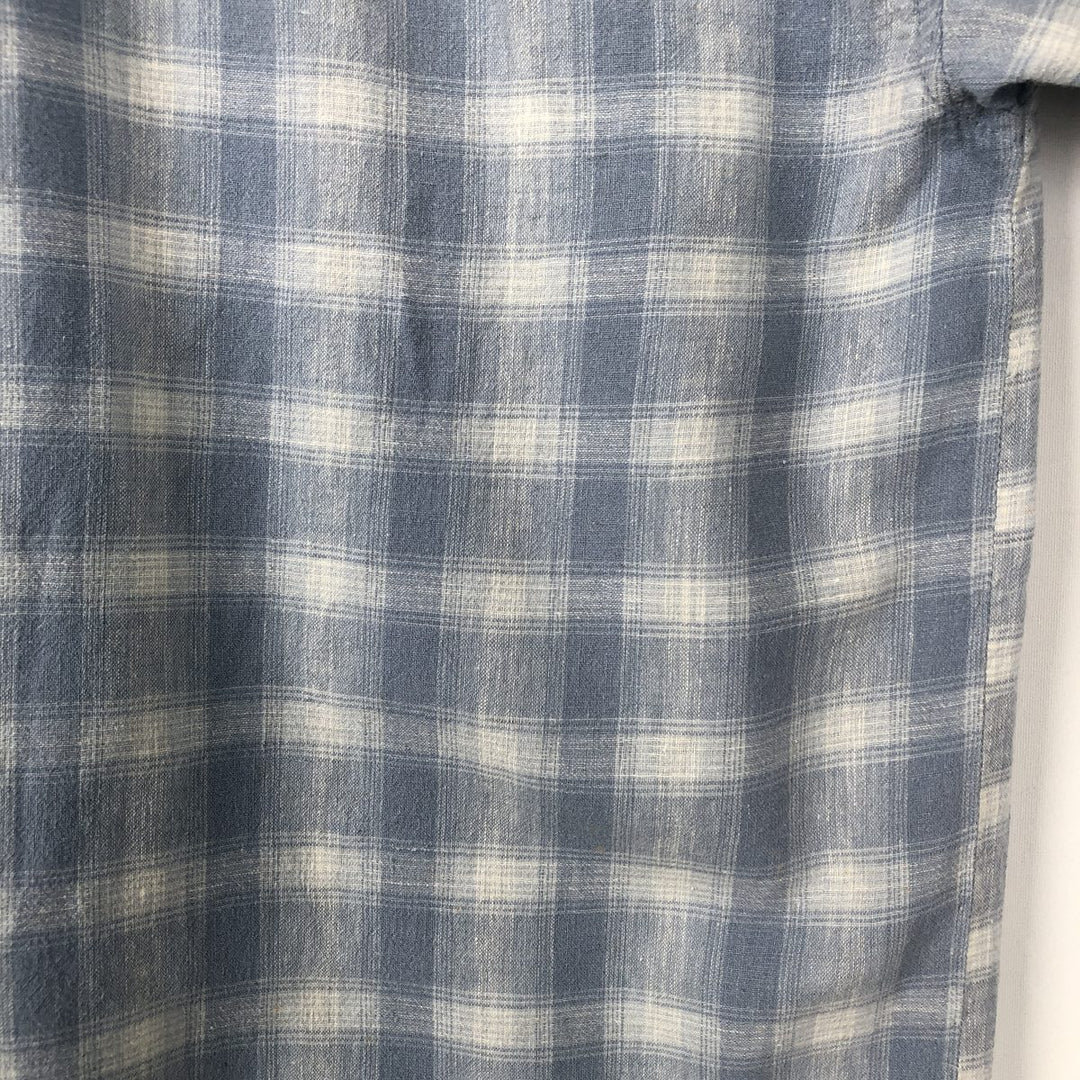 ARIZONA Check Pattern Short-Sleeve Open Collar Cotton x Linen Shirt, Boxy Shirt, Men's Size L (approx.) linen Blue type light blue Vintage Second Hand