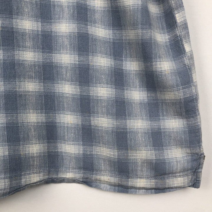 ARIZONA Check Pattern Short-Sleeve Open Collar Cotton x Linen Shirt, Boxy Shirt, Men's Size L (approx.) linen Blue type light blue Vintage Second Hand