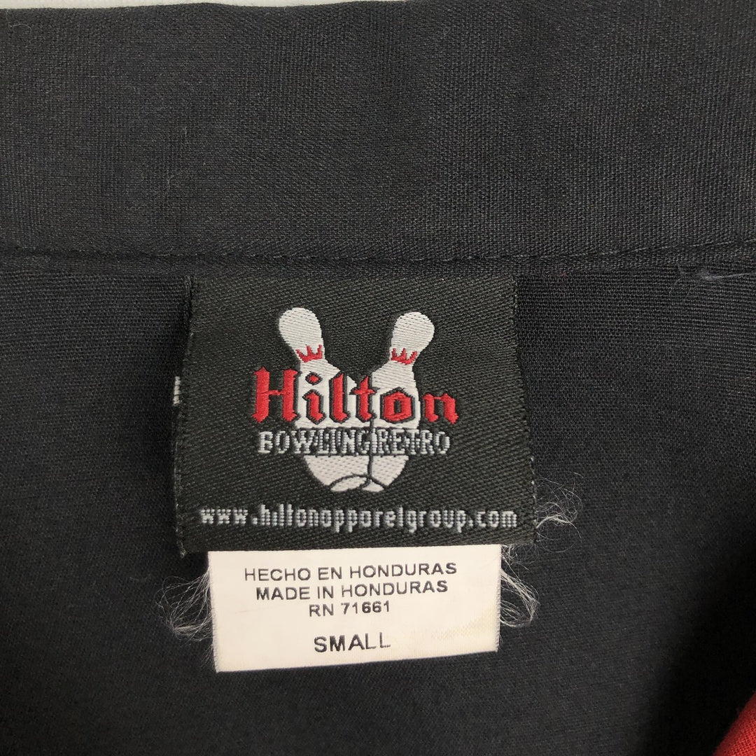 Hilton Two-Tone Back Print Open Collar Bowling Shirt Box Shirt Men's Size S cotton black type Vintage Second Hand