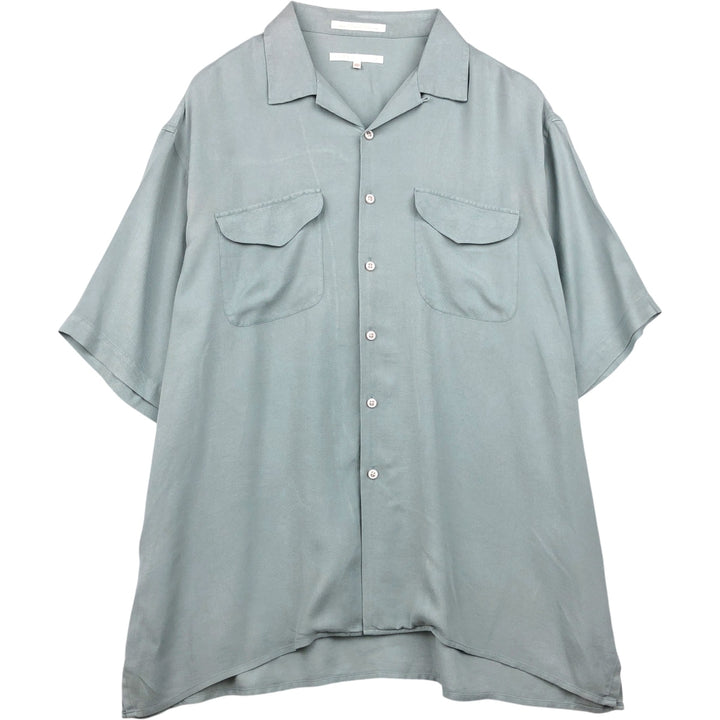 Perry Ellis Short Sleeve Open Collar Silk Shirt Box Shirt Men's XL silk Blue type light blue Vintage Second Hand