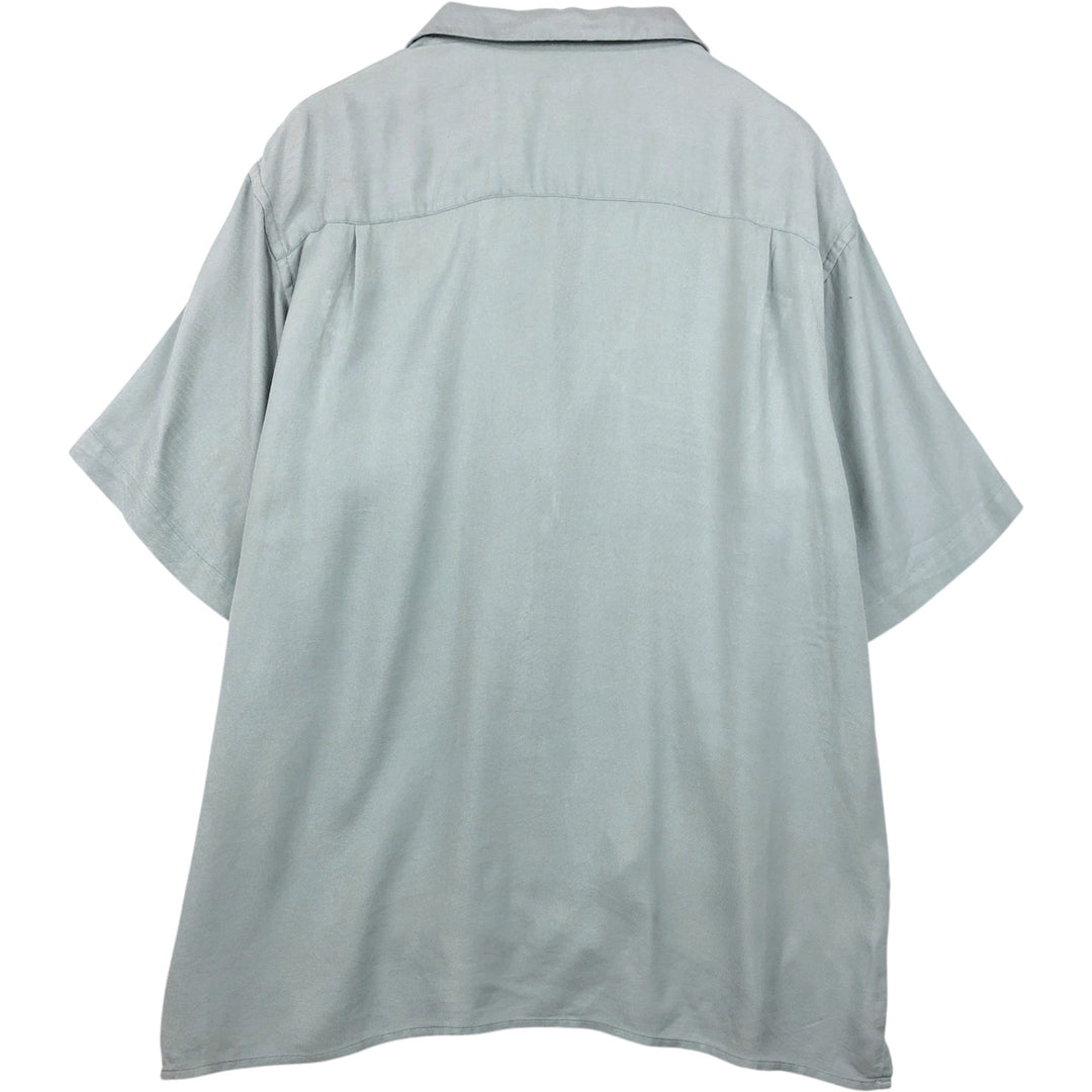 Perry Ellis Short Sleeve Open Collar Silk Shirt Box Shirt Men's XL silk Blue type light blue Vintage Second Hand