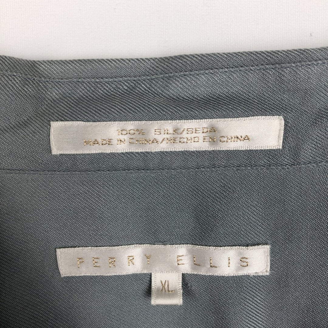 Perry Ellis Short Sleeve Open Collar Silk Shirt Box Shirt Men's XL silk Blue type light blue Vintage Second Hand