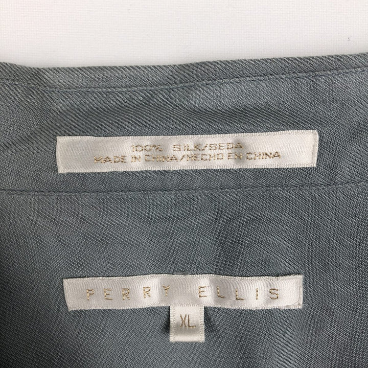 Perry Ellis Short Sleeve Open Collar Silk Shirt Box Shirt Men's XL silk Blue type light blue Vintage Second Hand