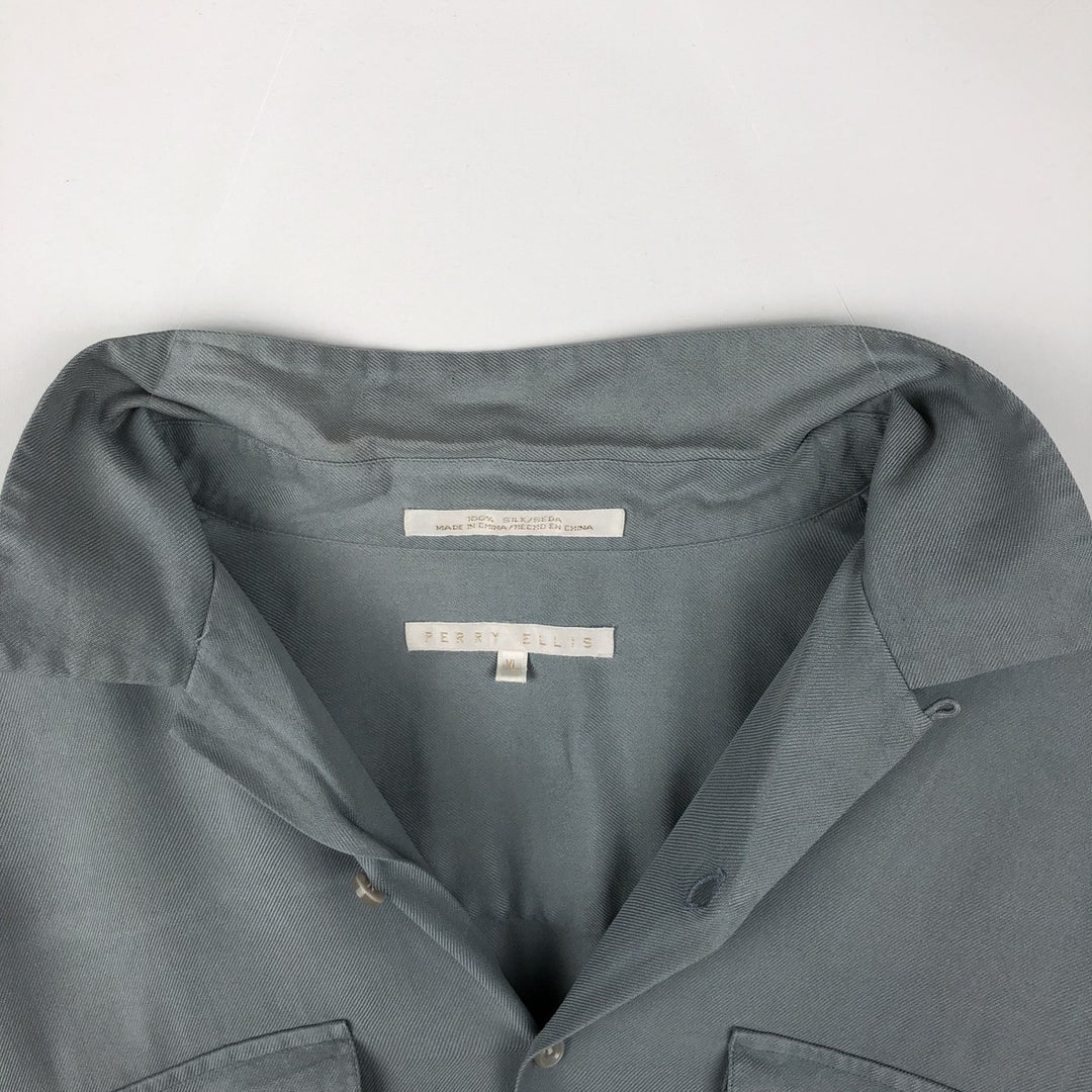 Perry Ellis Short Sleeve Open Collar Silk Shirt Box Shirt Men's XL silk Blue type light blue Vintage Second Hand
