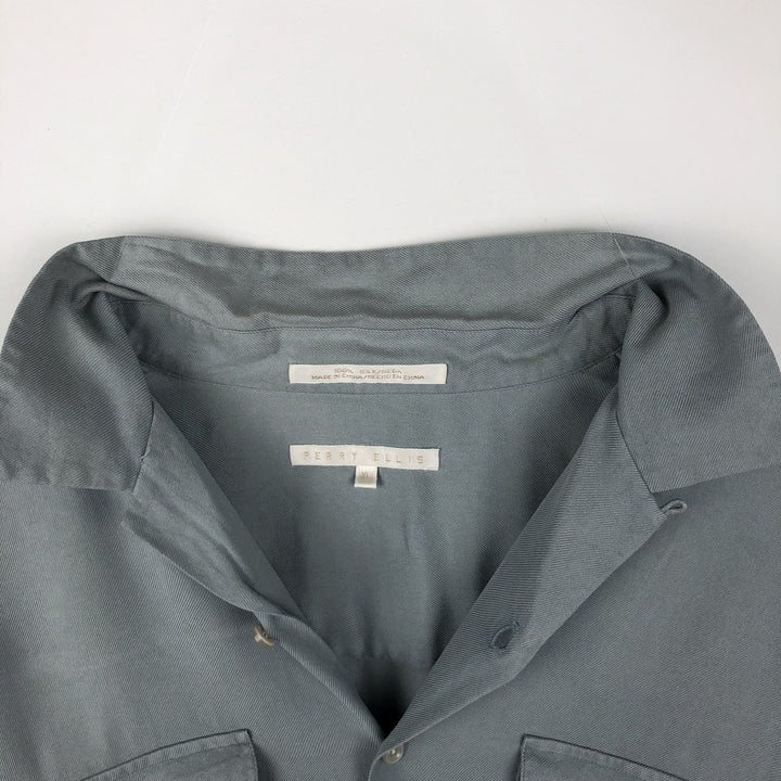 Perry Ellis Short Sleeve Open Collar Silk Shirt Box Shirt Men's XL silk Blue type light blue Vintage Second Hand