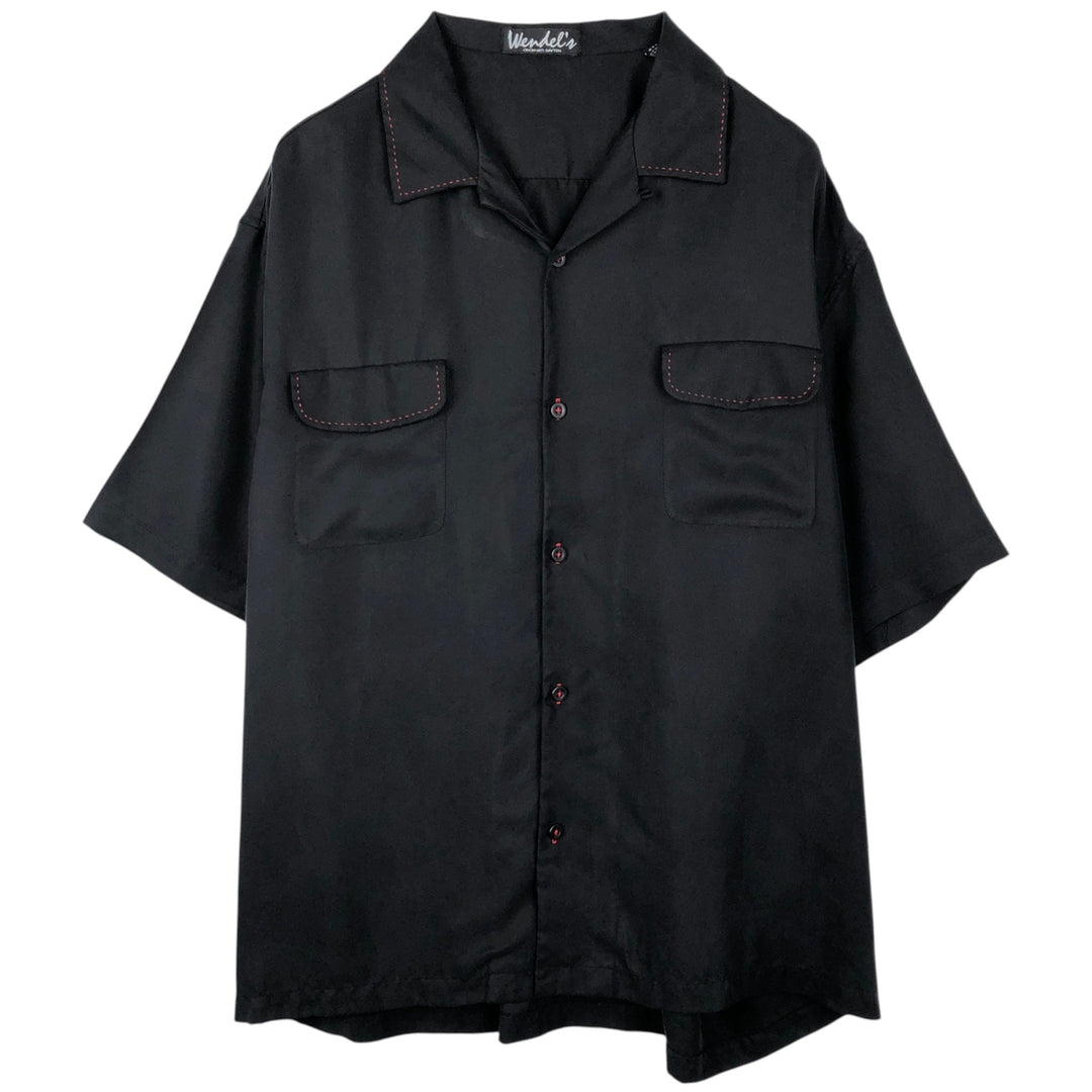 WENDEL'S Short-Sleeve Open-Collar Silk Shirt, Men's XXL Equivalent silk black type Vintage Second Hand